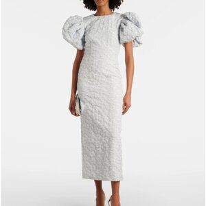 NWT ROTATE Blue Jacquard Puff Sleeve Midi Dress
